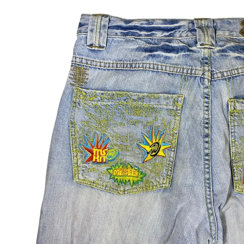 Y2K Miskeen Sandblast Embroidered Cropped Cinch Pants - 34